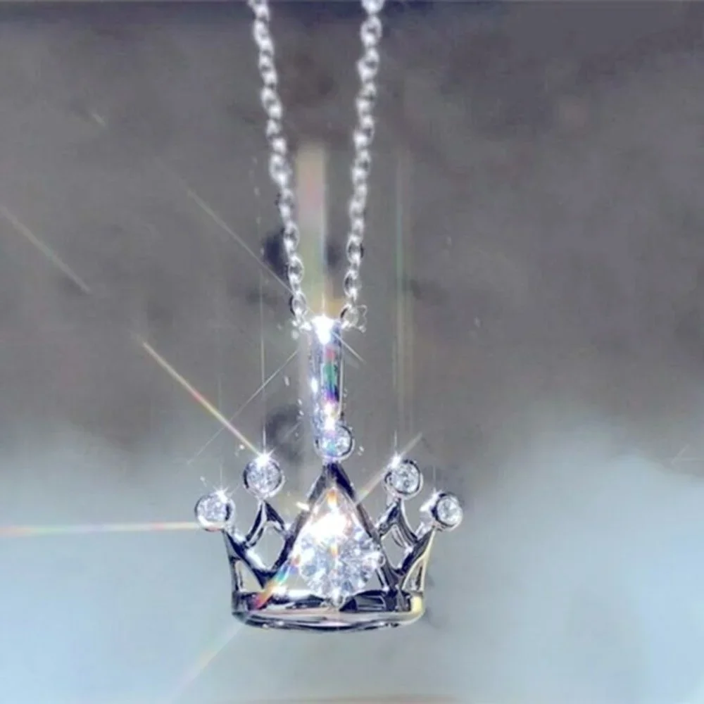 New Beautiful 925 Silver Diamond Crown Necklace